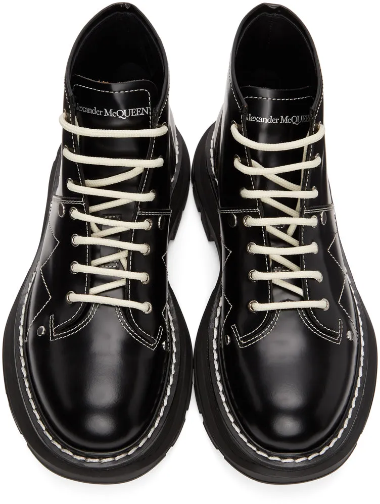 Alexander McQueen Black Contrast Stitch Tread Lace-Up Boots