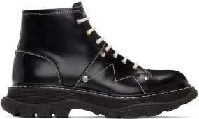 Alexander McQueen Black Contrast Stitch Tread Lace-Up Boots