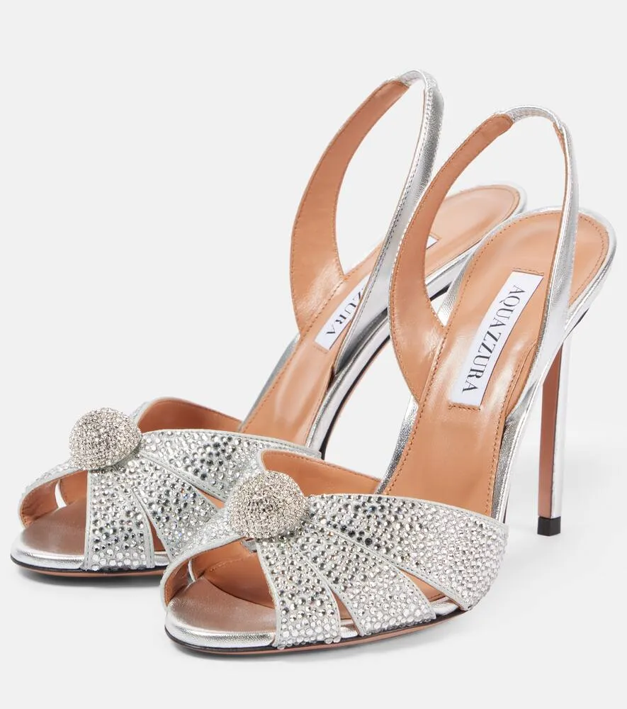 Aquazzura Italian Flirt 105 metallic leather sandals