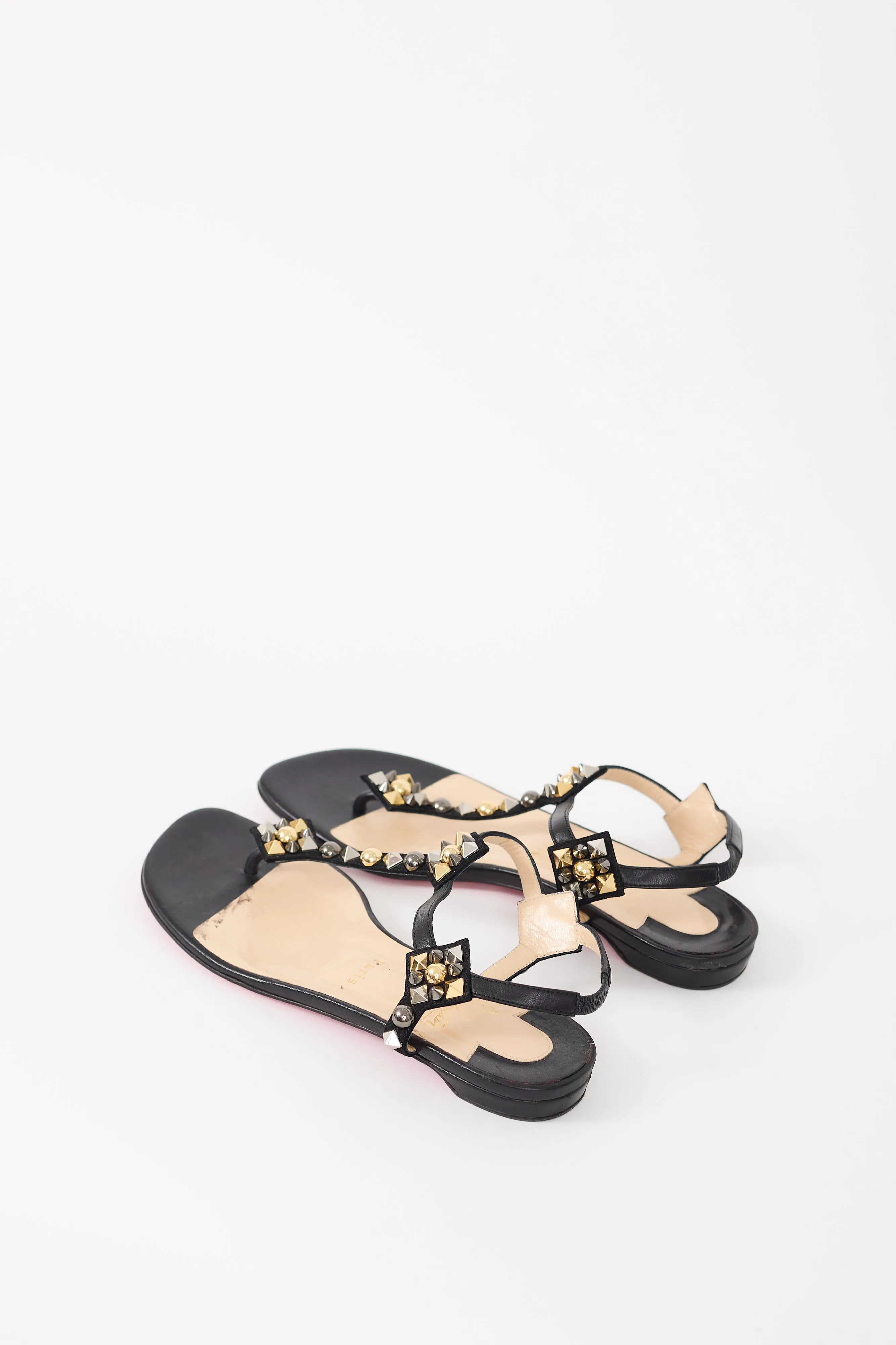 Black Leather Kaleicadra Studded Sandal