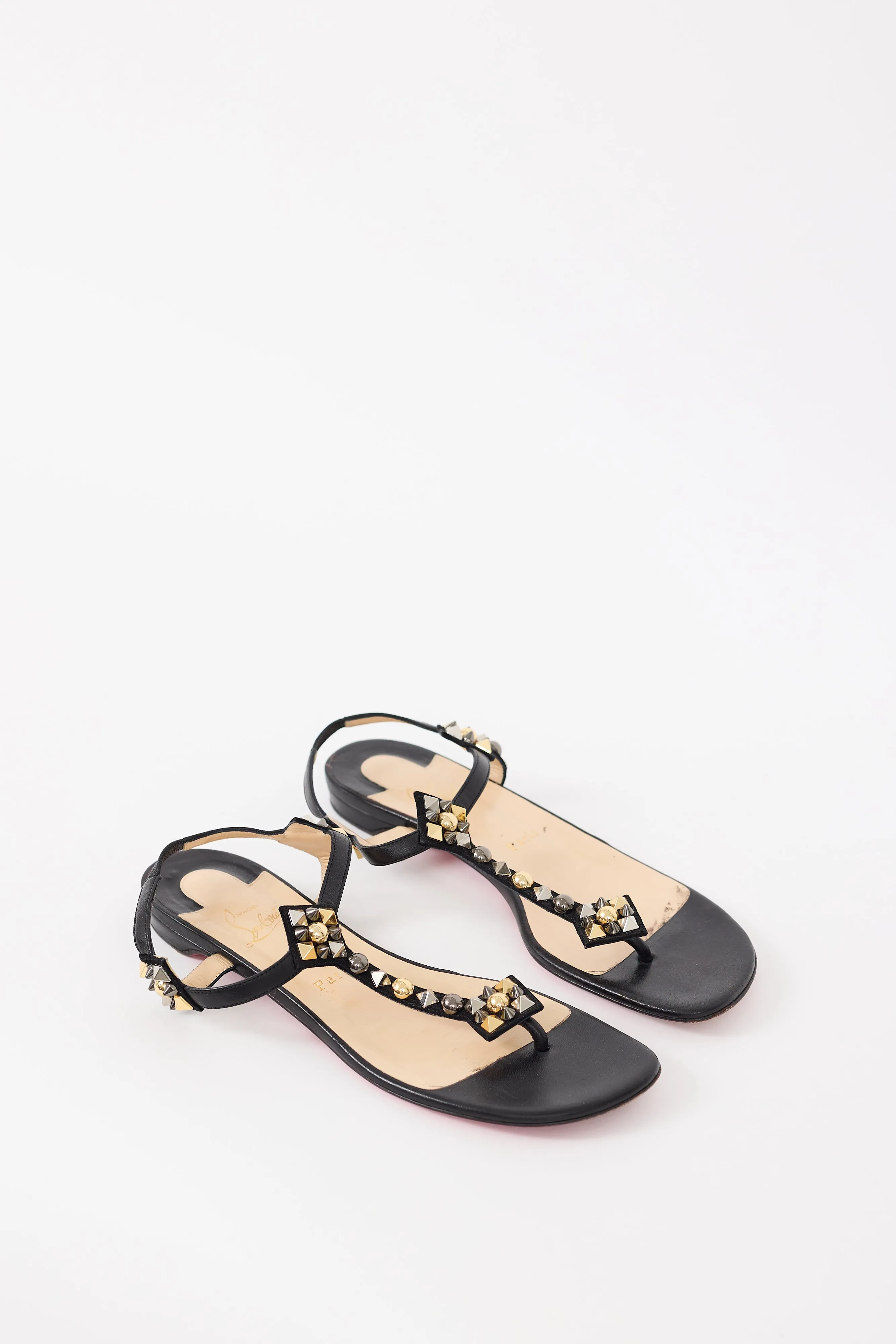 Black Leather Kaleicadra Studded Sandal