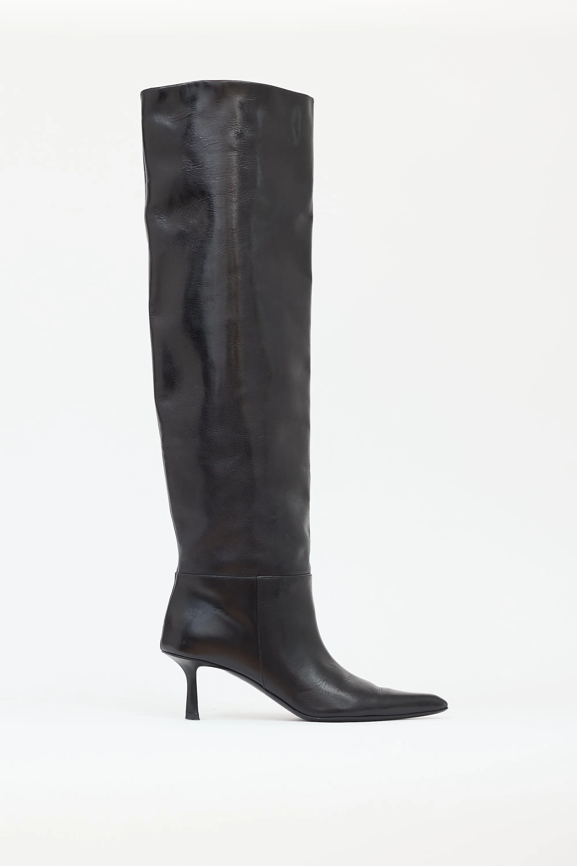 Black Leather Viola 65 Slouch Boot