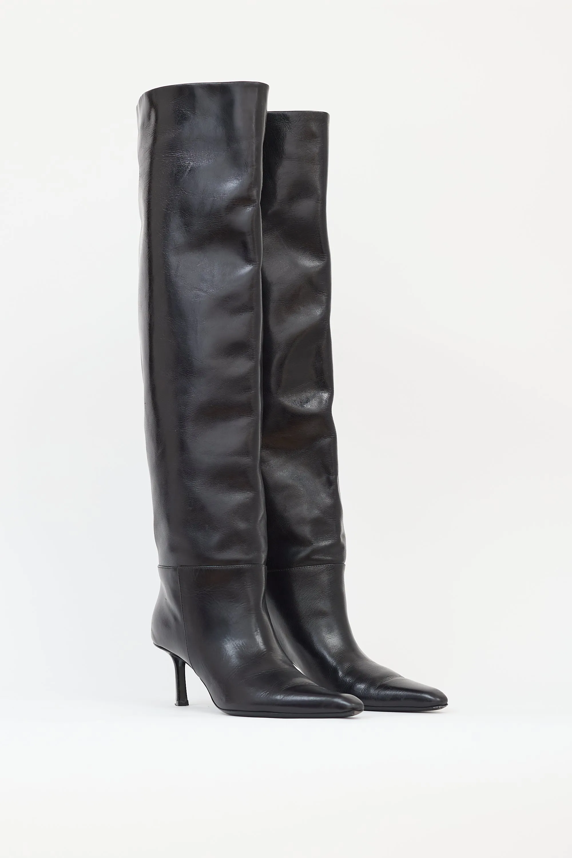 Black Leather Viola 65 Slouch Boot