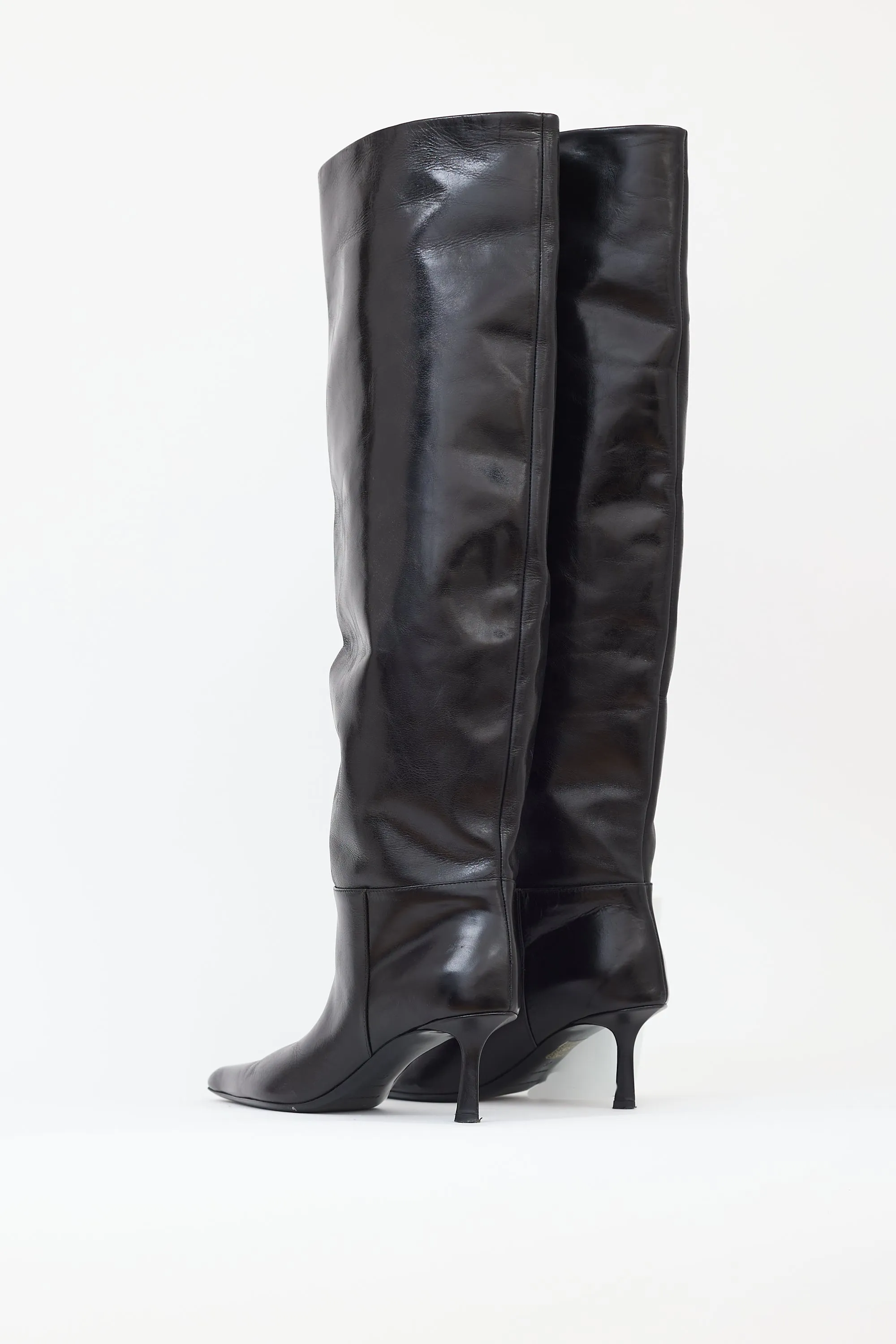 Black Leather Viola 65 Slouch Boot