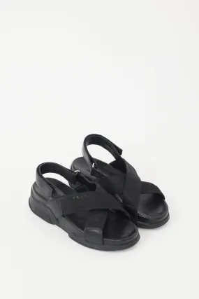 Black Leather Webbed Chunky Sandal