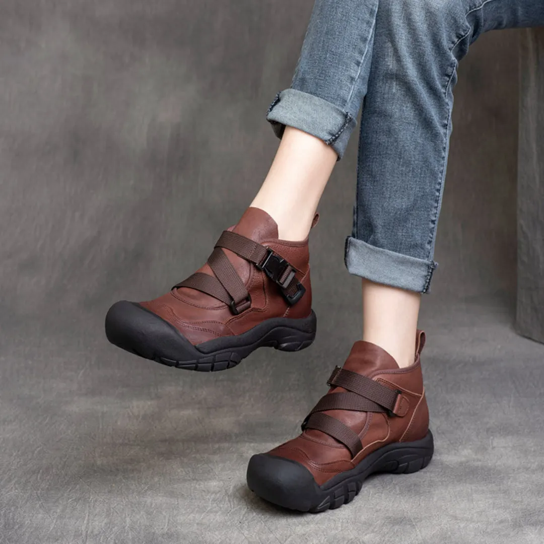 Buckle Accents Casual Leather Shoes