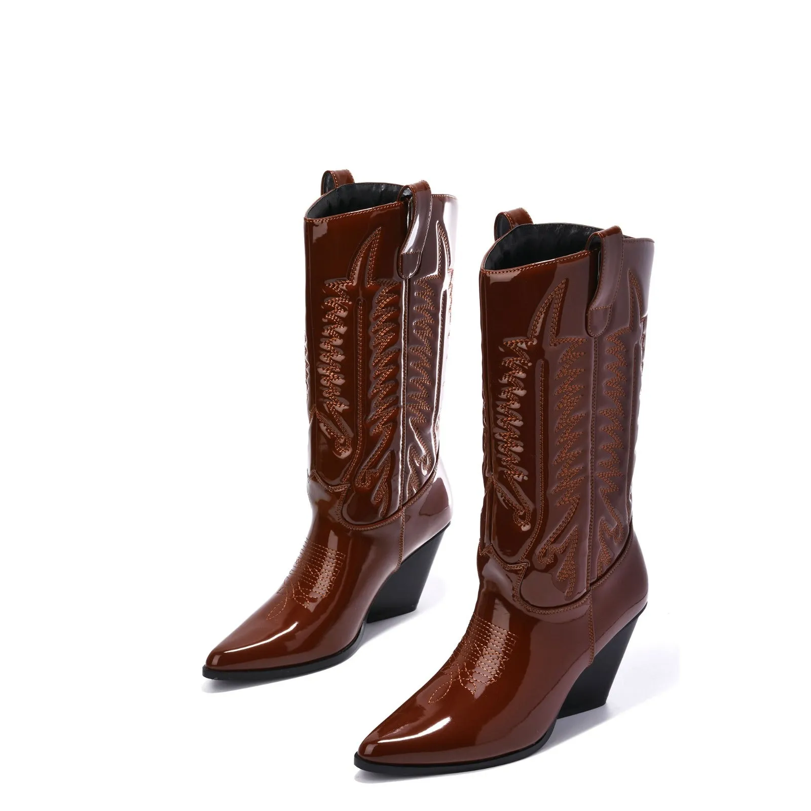 Cape Robbin SOUTHERN BELLE Cowgirl Mid Calf Pointy Toe Boots BROWN (8, BROWN)