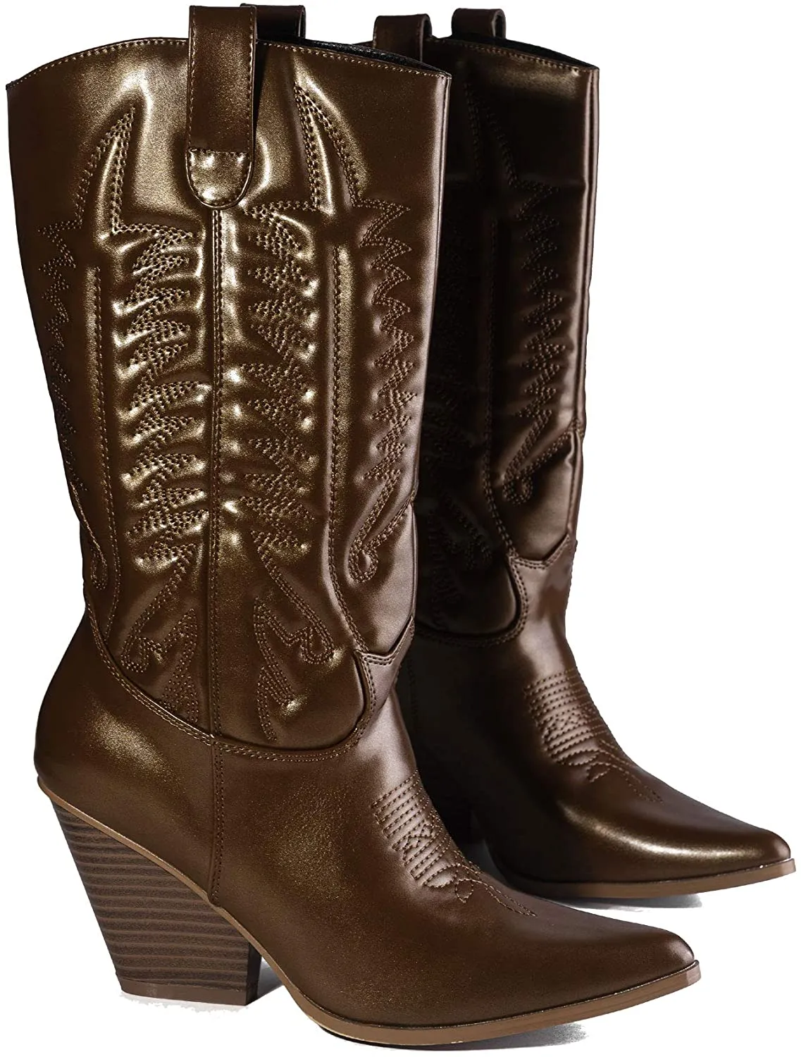 Cape Robbin SOUTHERN BELLE Cowgirl Mid Calf Pointy Toe Boots BROWN (8, BROWN)