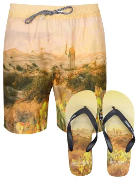 Desert Swim Shorts with Free Matching Flip Flops in Orange - Tokyo Laundry