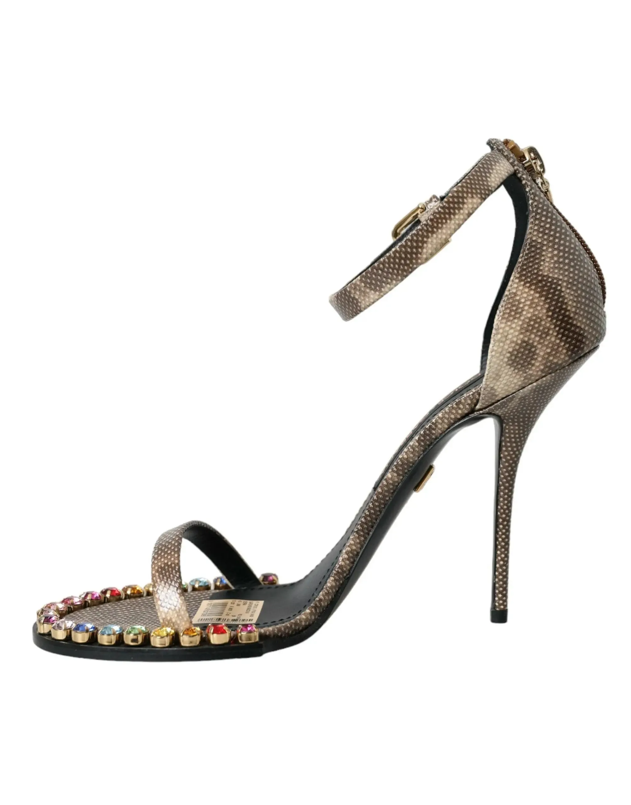 Dolce & Gabbana Brown Exotic Leather Crystal Sandals