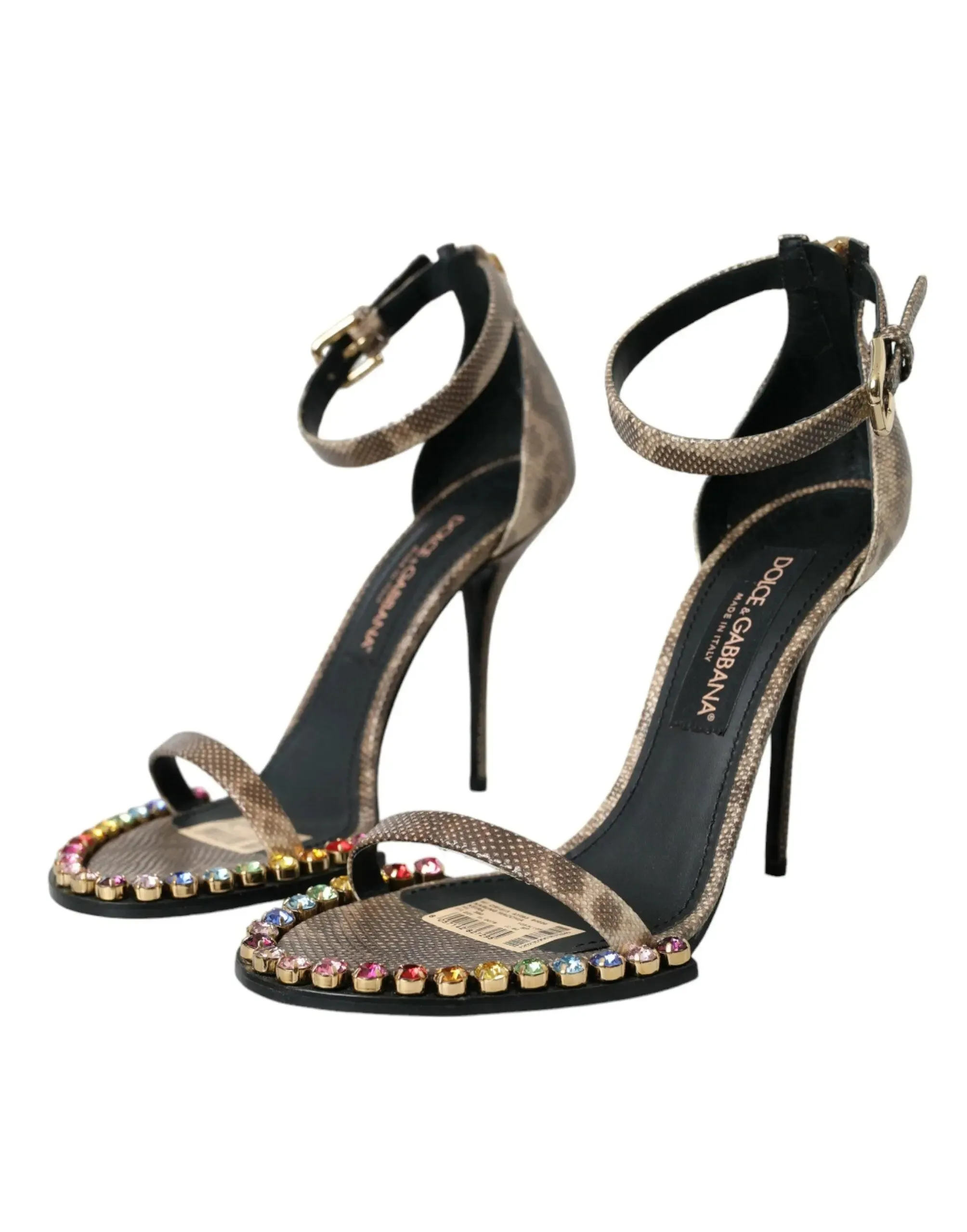 Dolce & Gabbana Brown Exotic Leather Crystal Sandals