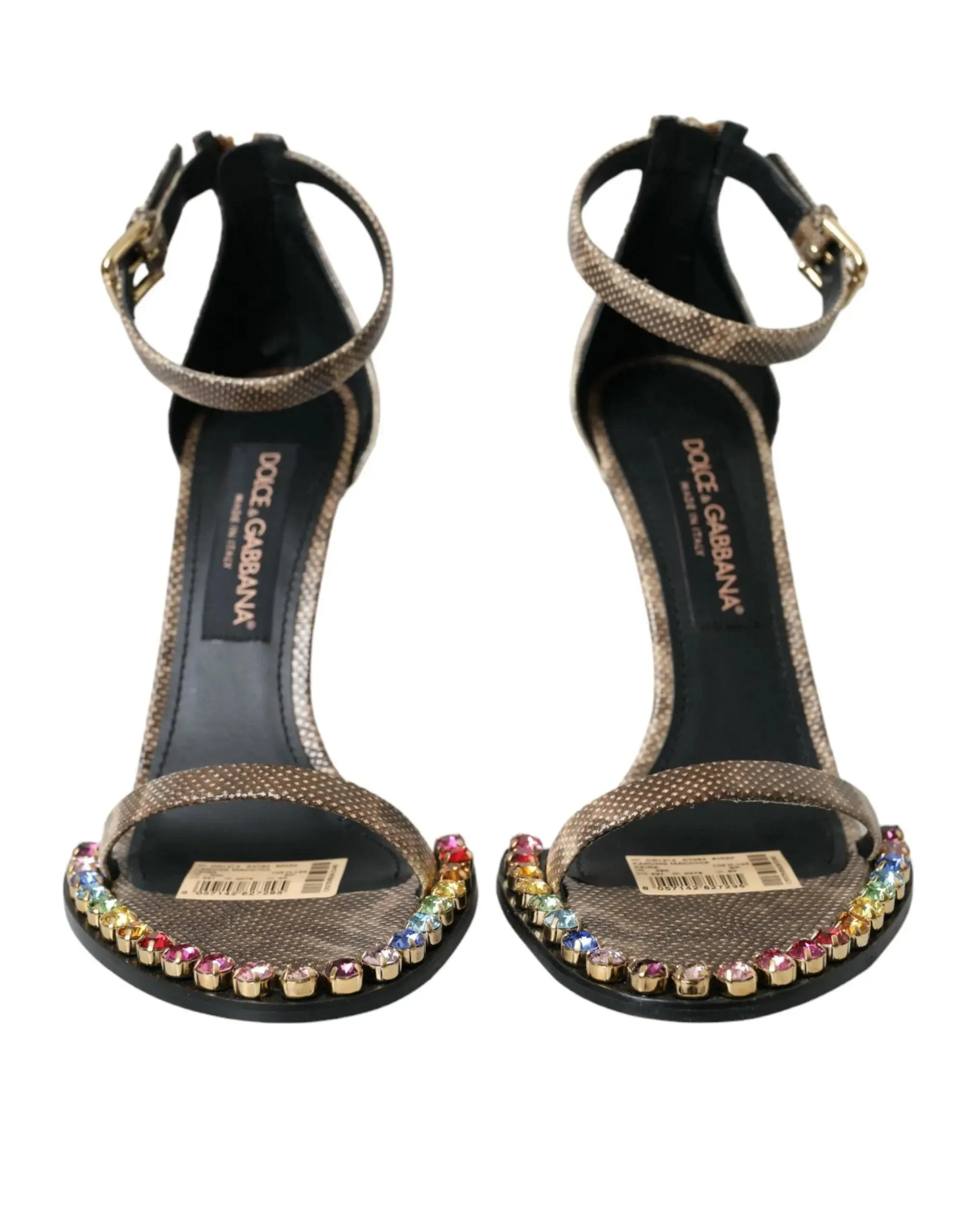 Dolce & Gabbana Brown Exotic Leather Crystal Sandals