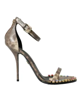 Dolce & Gabbana Brown Exotic Leather Crystal Sandals