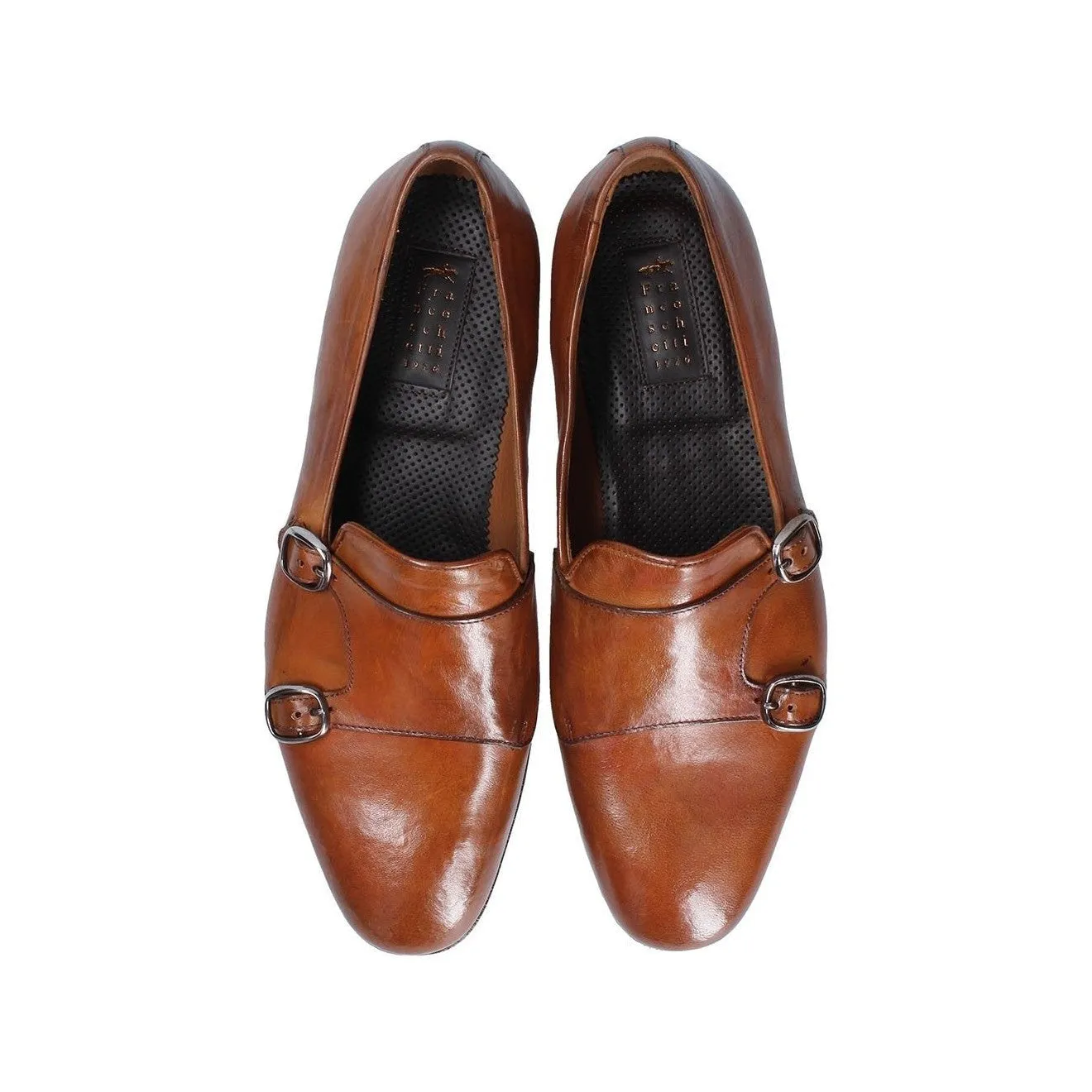Franceschetti Sirio Men's Shoes Brown Horse Leather Double Buckle Belgian Loafers (FCCT1003)