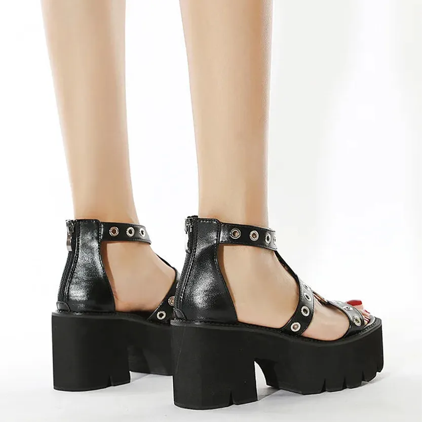 Funki Buys | Shoes | Women's Gothic Rivet Ring Platform Sandal