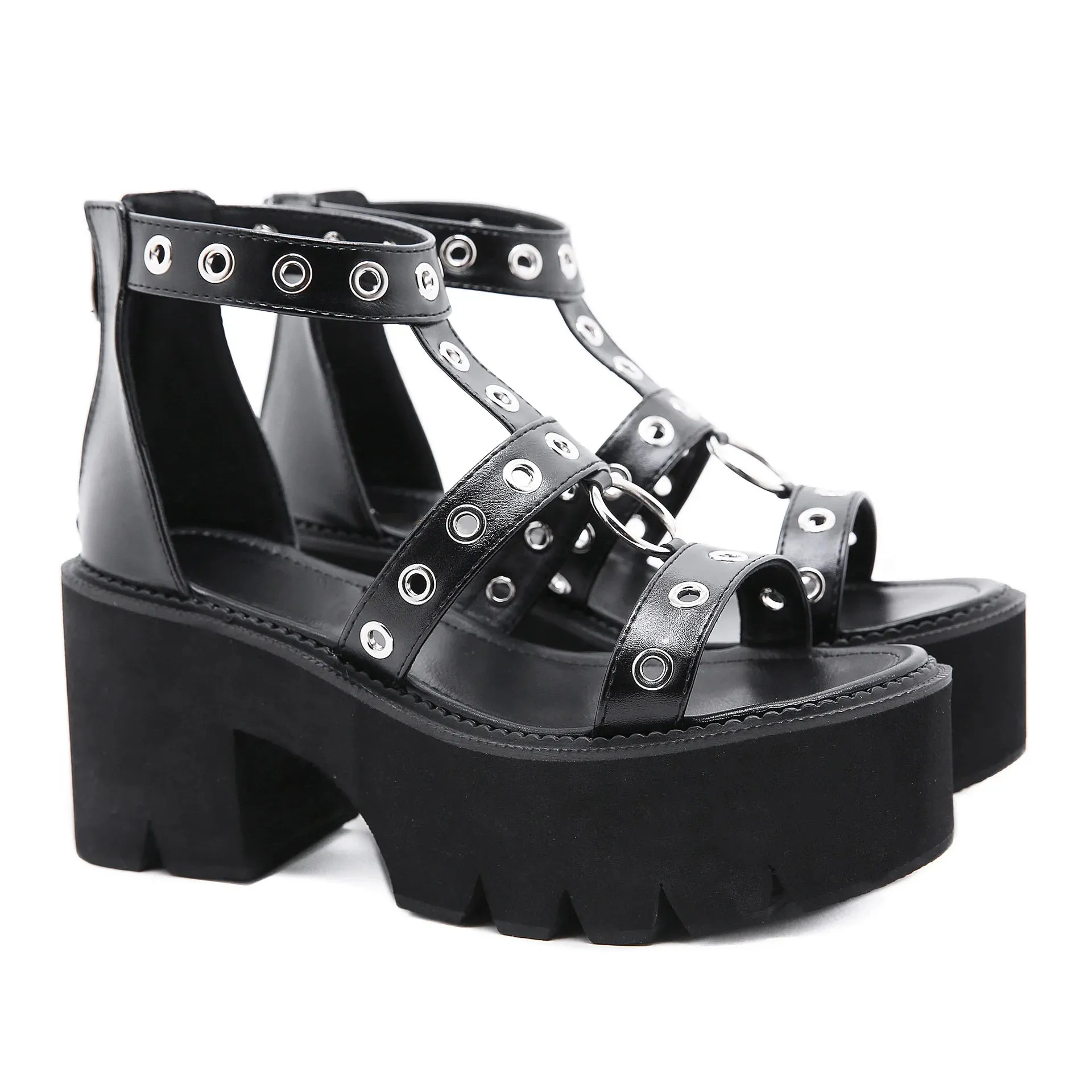Funki Buys | Shoes | Women's Gothic Rivet Ring Platform Sandal