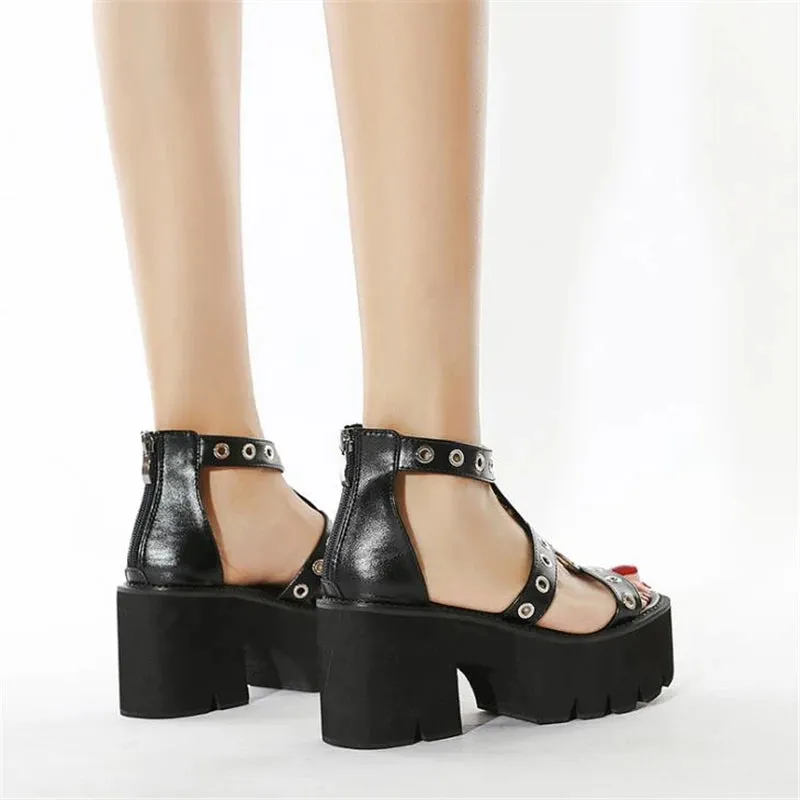 Funki Buys | Shoes | Women's Gothic Rivet Ring Platform Sandal