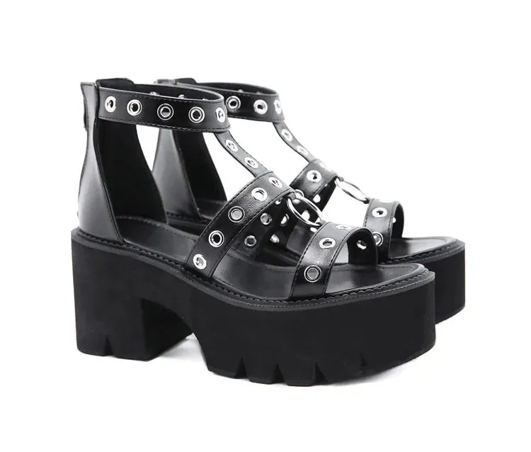 Funki Buys | Shoes | Women's Gothic Rivet Ring Platform Sandal