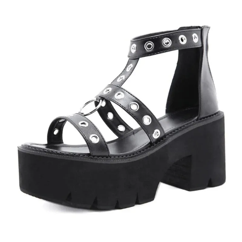 Funki Buys | Shoes | Women's Gothic Rivet Ring Platform Sandal