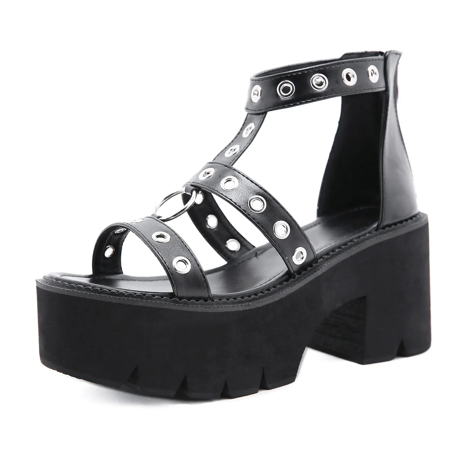 Funki Buys | Shoes | Women's Gothic Rivet Ring Platform Sandal