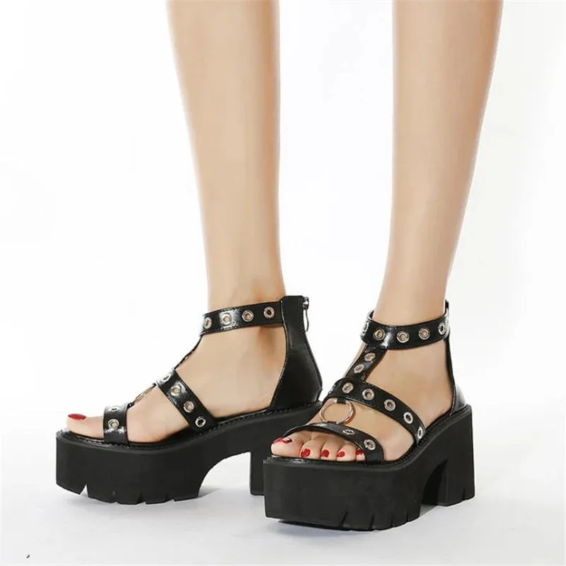 Funki Buys | Shoes | Women's Gothic Rivet Ring Platform Sandal