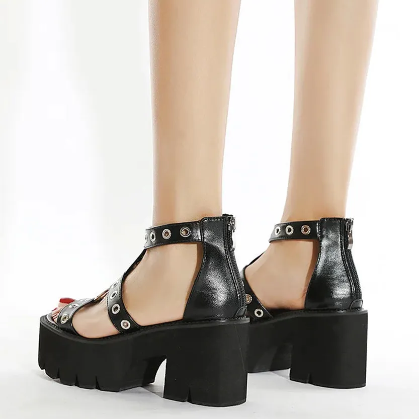 Funki Buys | Shoes | Women's Gothic Rivet Ring Platform Sandal