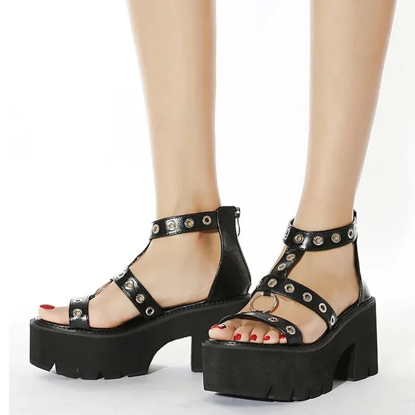 Funki Buys | Shoes | Women's Gothic Rivet Ring Platform Sandal
