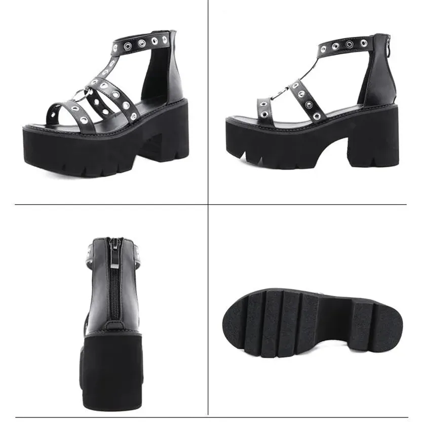 Funki Buys | Shoes | Women's Gothic Rivet Ring Platform Sandal