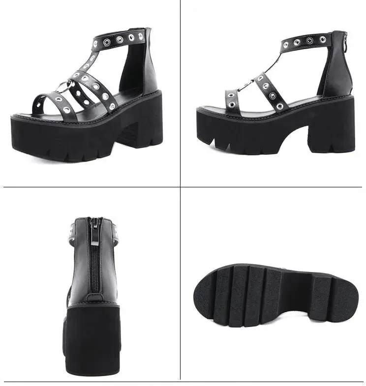 Funki Buys | Shoes | Women's Gothic Rivet Ring Platform Sandal