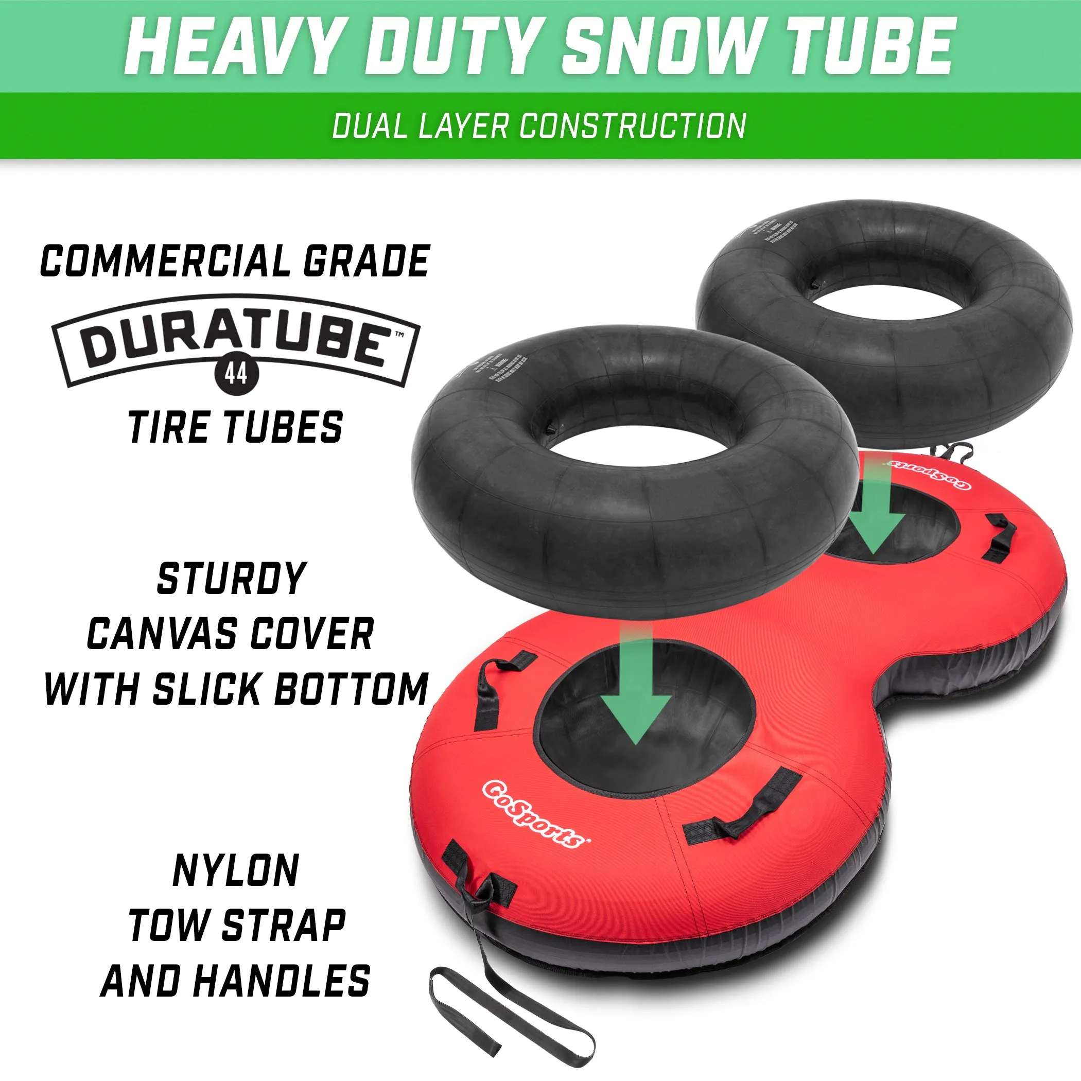 GoSports Heavy-Duty 2 Person Winter Snow Tube with Premium Canvas Cover - Red