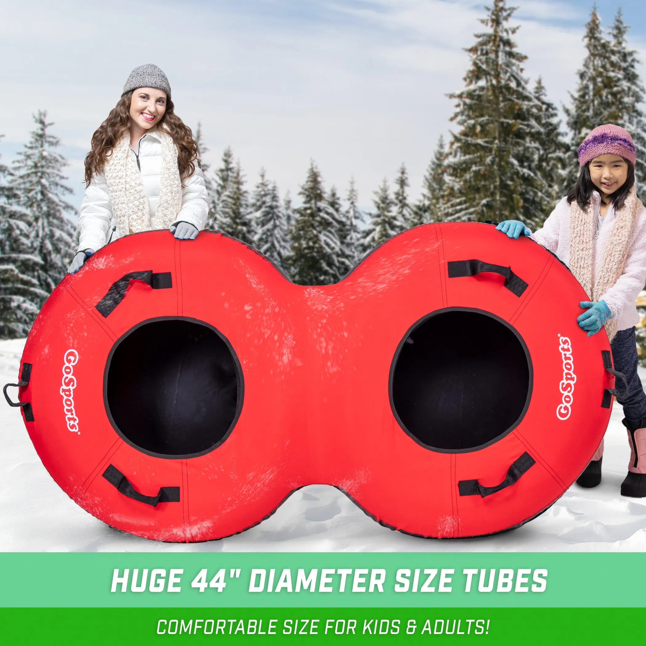 GoSports Heavy-Duty 2 Person Winter Snow Tube with Premium Canvas Cover - Red