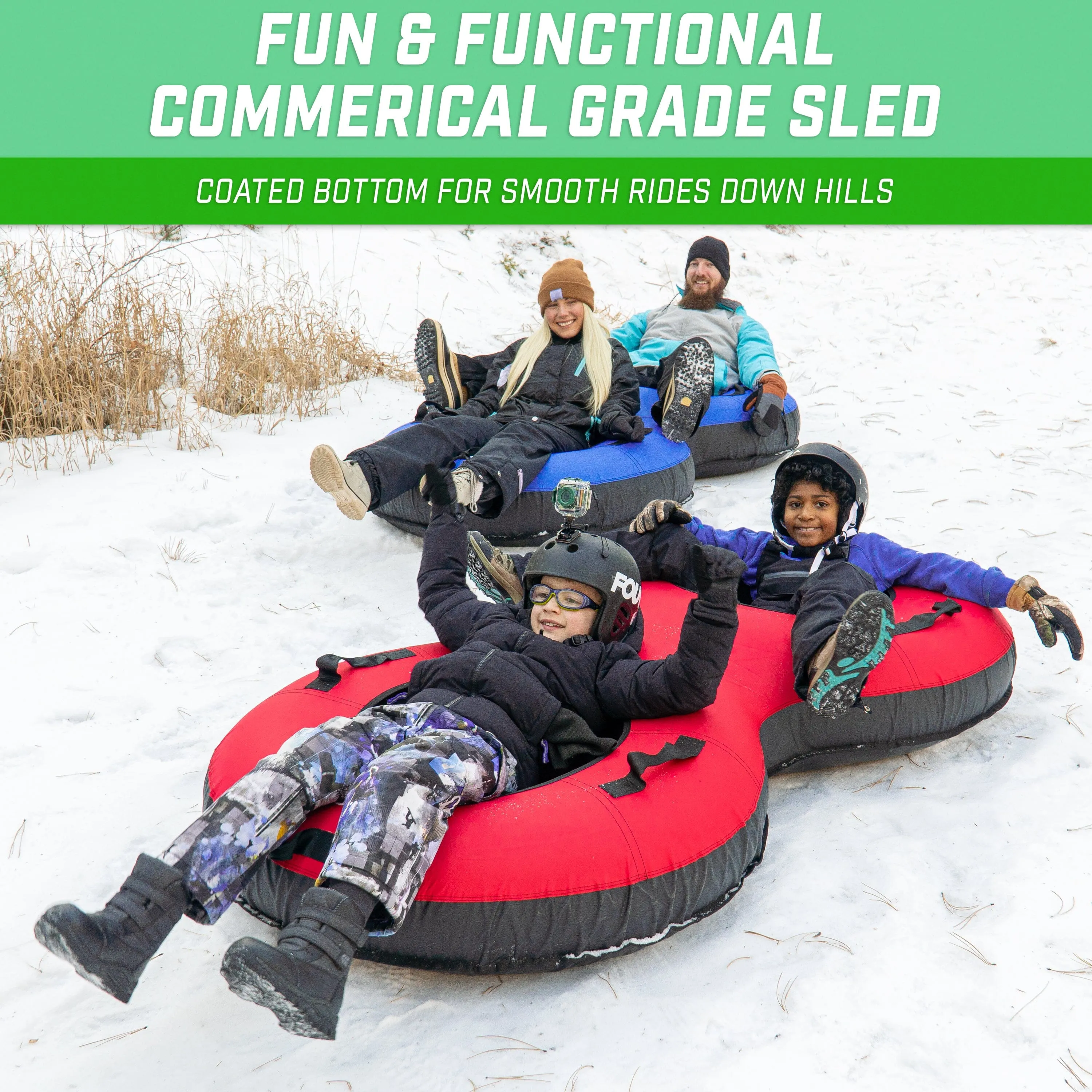 GoSports Heavy-Duty 2 Person Winter Snow Tube with Premium Canvas Cover - Red