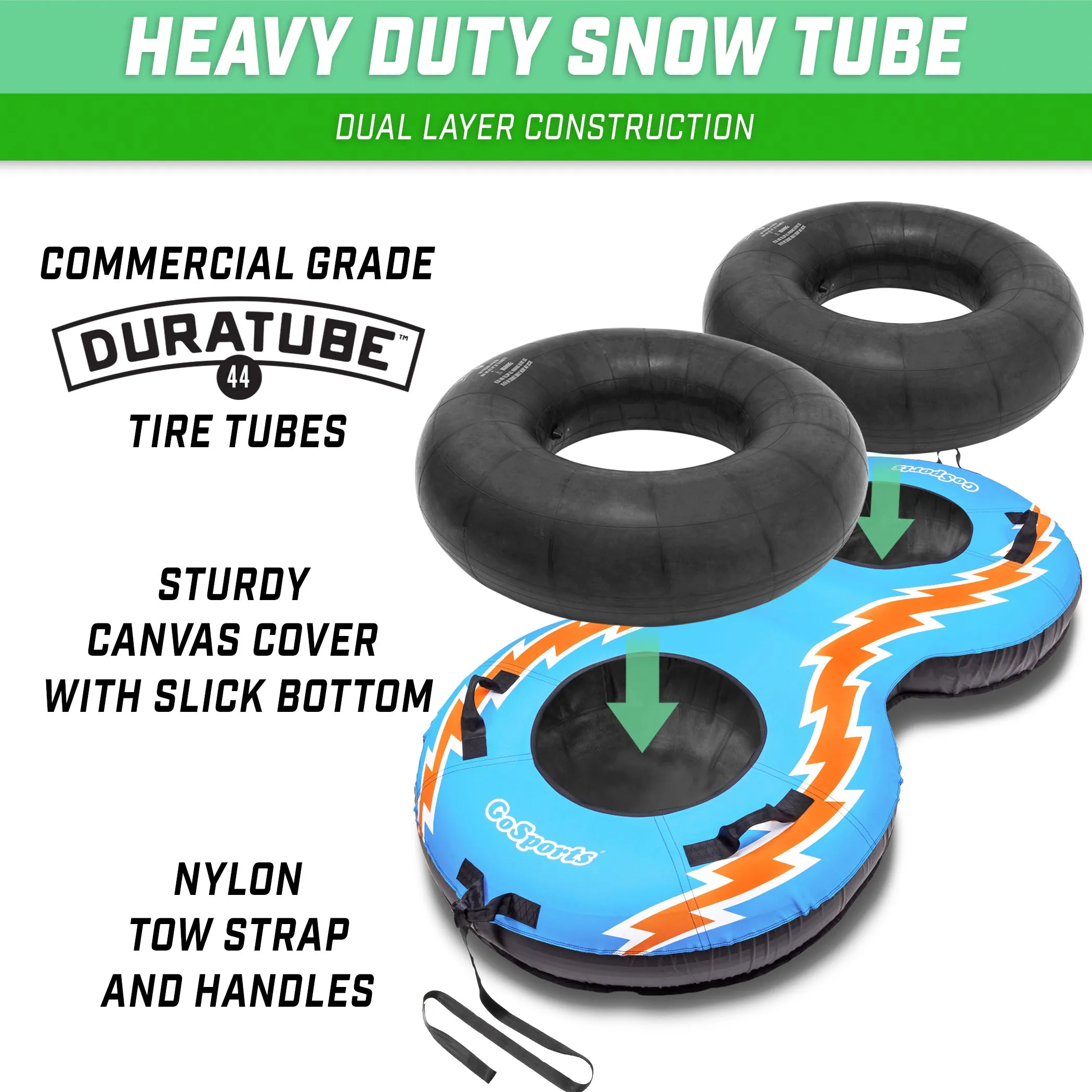 GoSports Heavy-Duty 2 Person Winter Snow Tube with Premium Canvas Cover - Retro