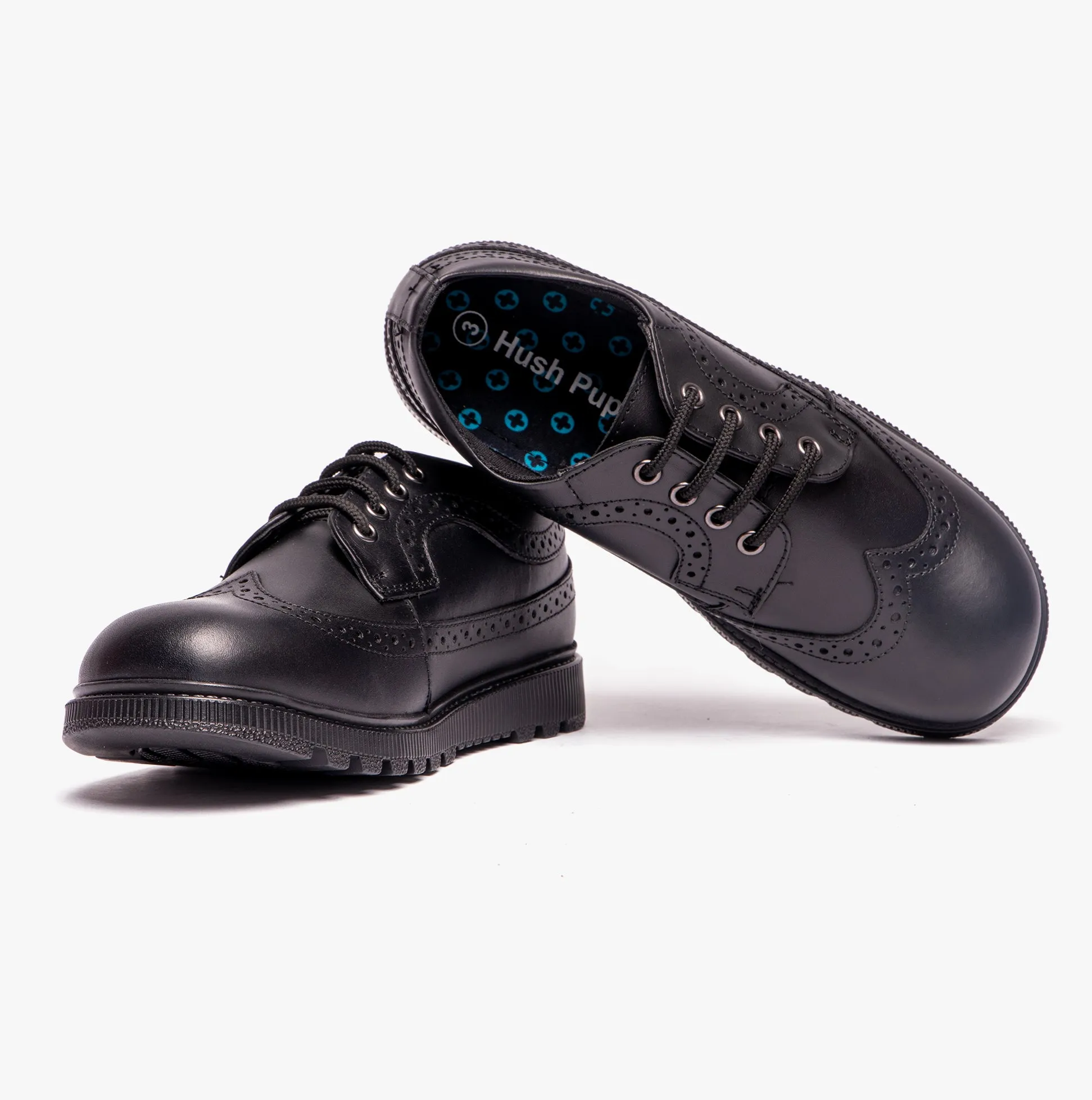Hush Puppies FELICITY SENIOR Girls Leather Oxford Shoes Black
