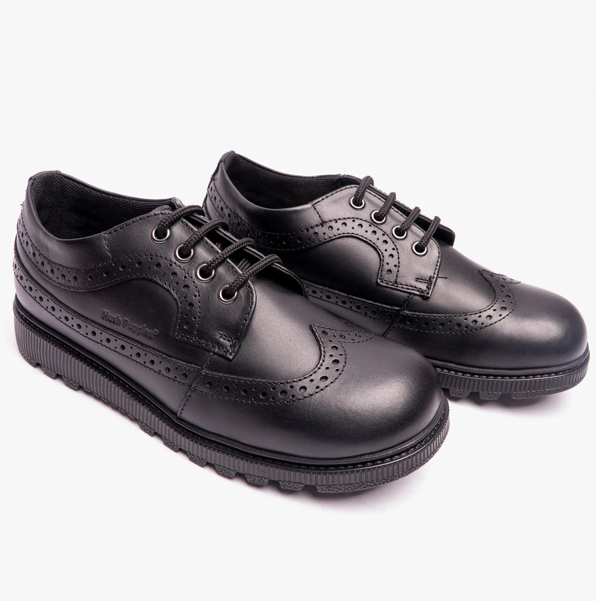 Hush Puppies FELICITY SENIOR Girls Leather Oxford Shoes Black
