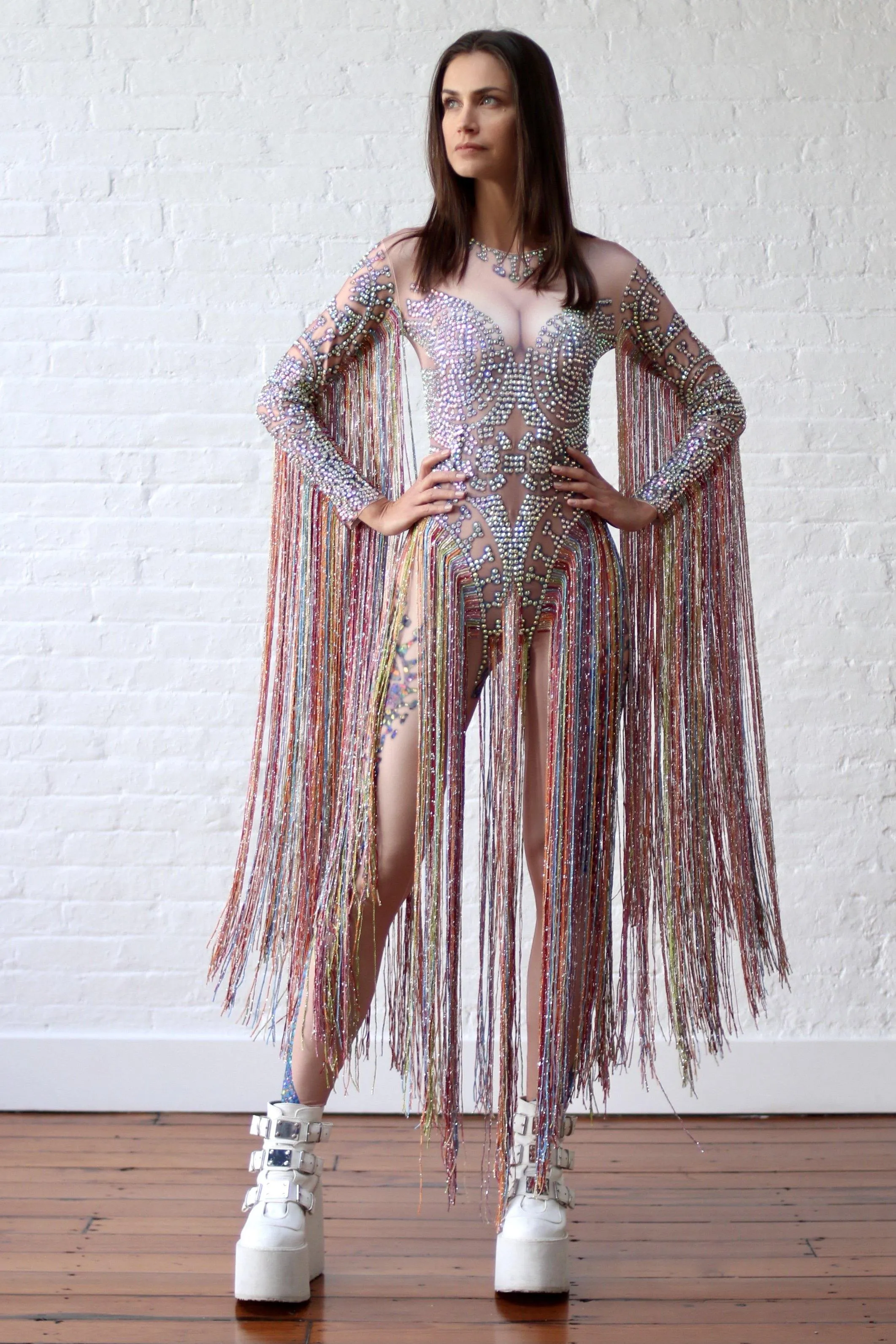 Incantation Rainbow Fringed Catsuit