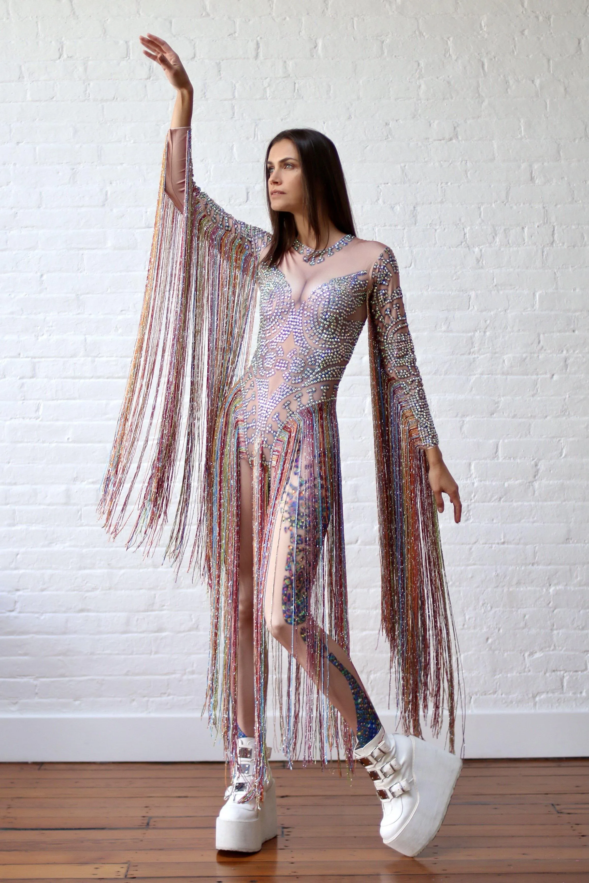 Incantation Rainbow Fringed Catsuit