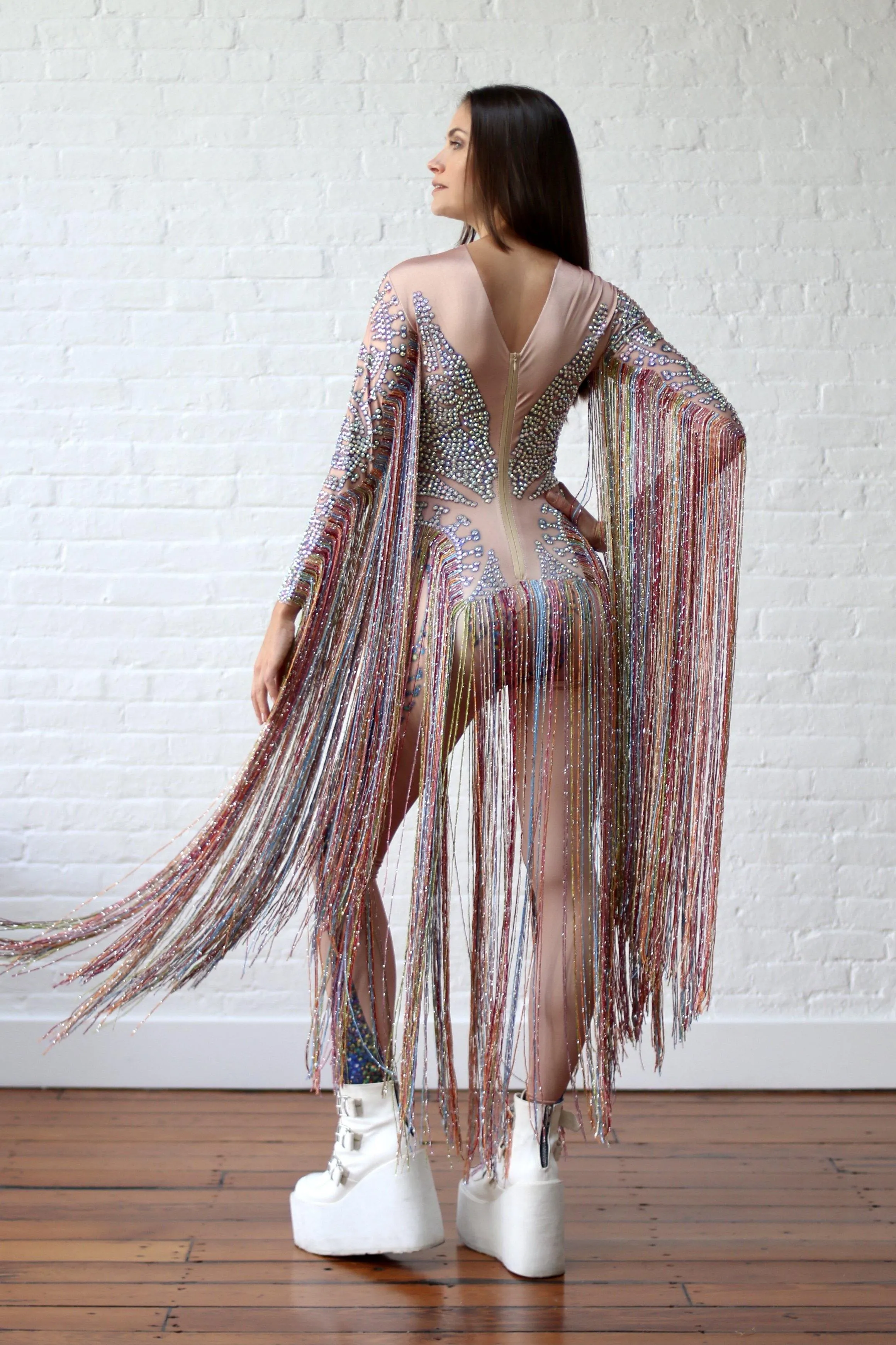 Incantation Rainbow Fringed Catsuit