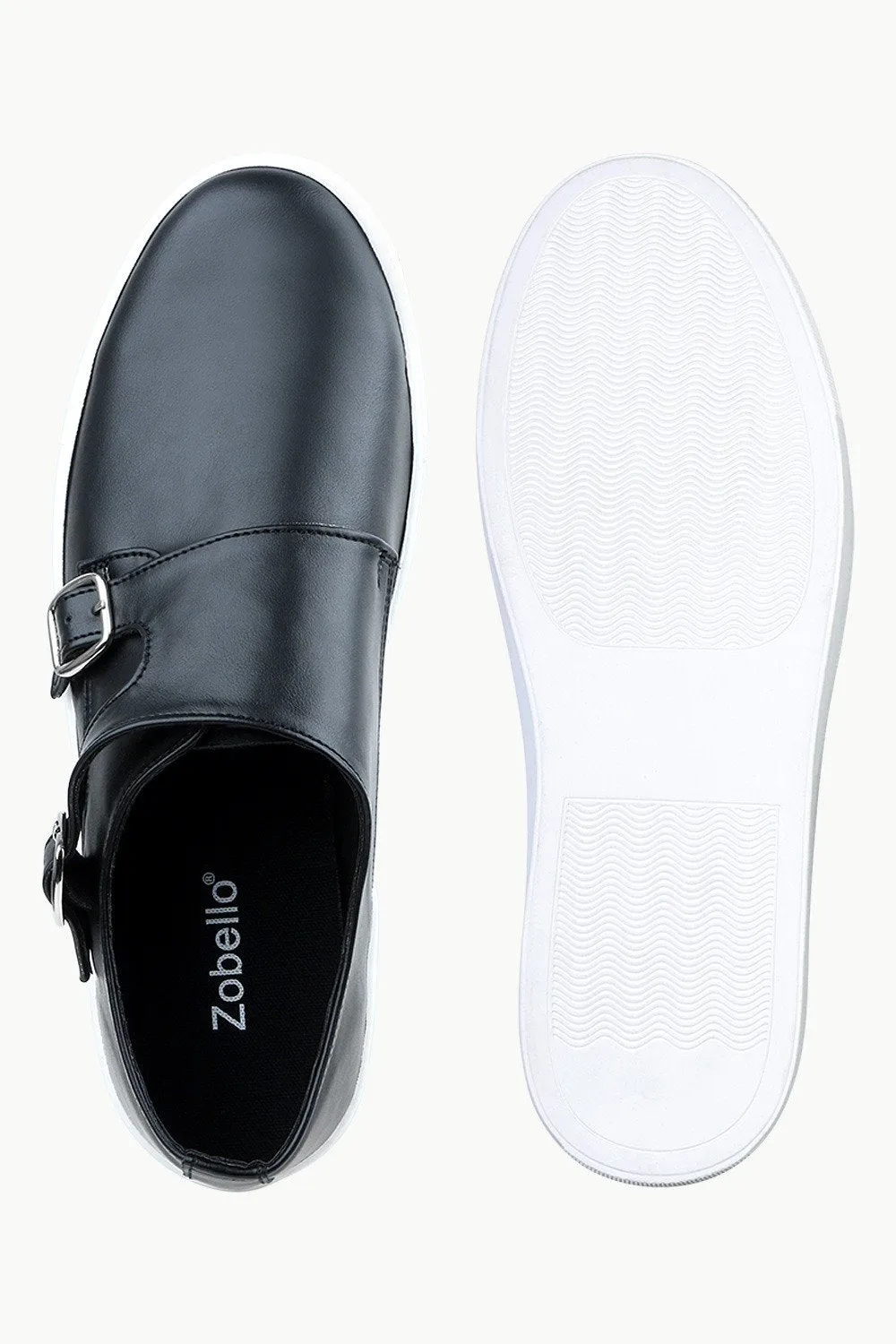 Men's Monk Strap Black Leather Plimsolls