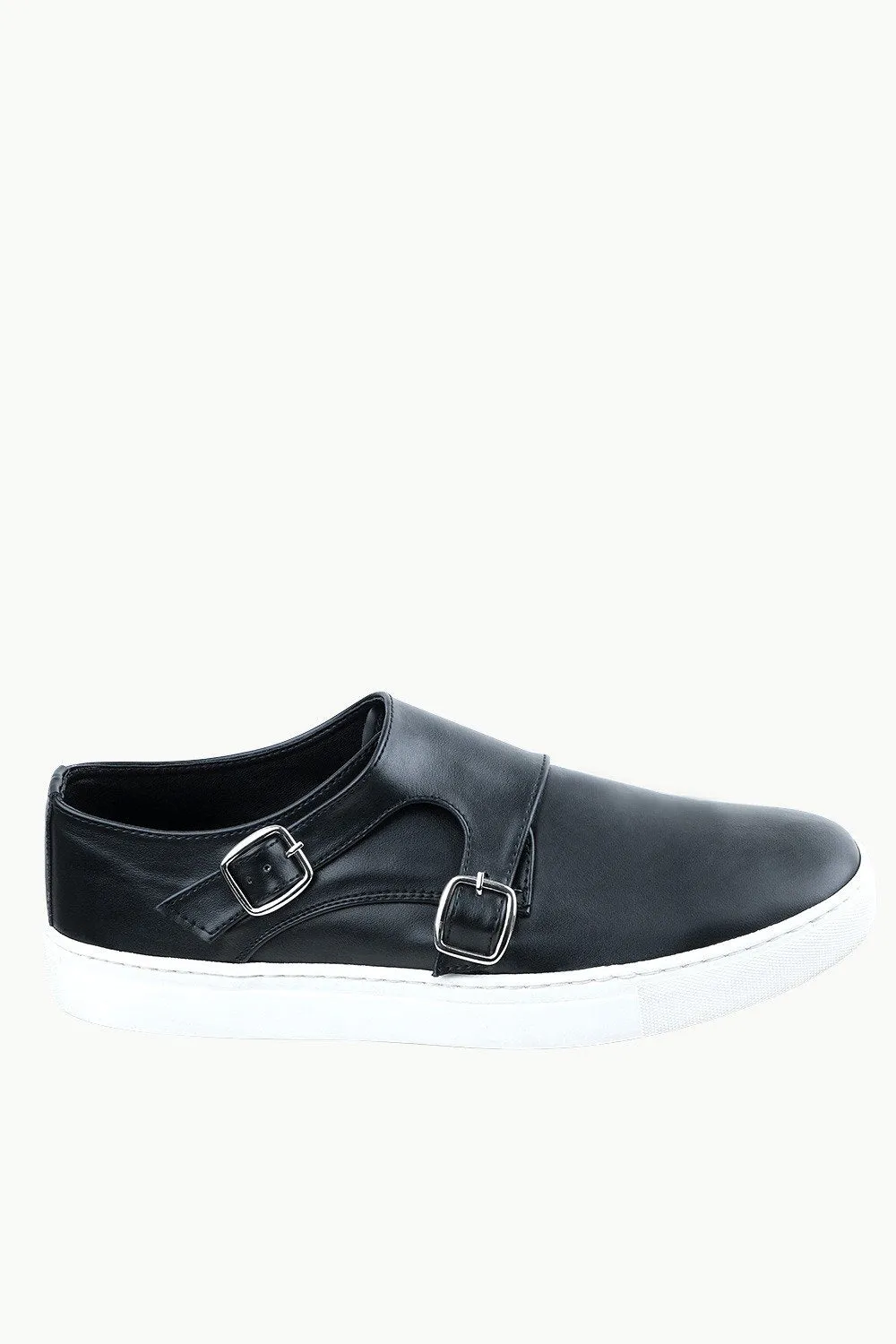 Men's Monk Strap Black Leather Plimsolls