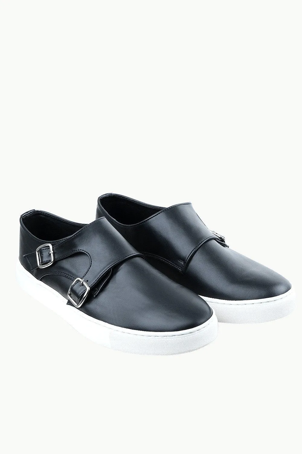 Men's Monk Strap Black Leather Plimsolls