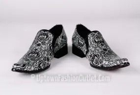 New Men's Fiesso Silver Black Artistic Dress Shoes FI 6775