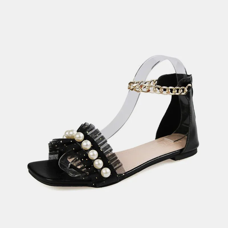 Pearl Strap Flat Sandals
