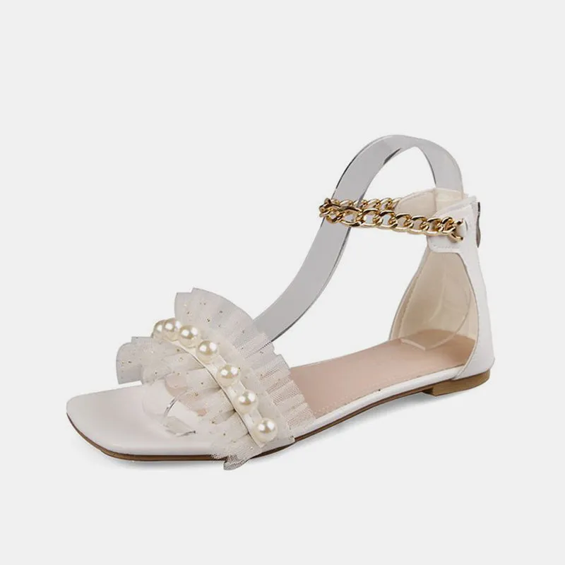 Pearl Strap Flat Sandals