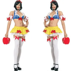 Red Bowknot Sexy Princess Snow White Halloween Costume Blue and Yellow Fancy Dress
