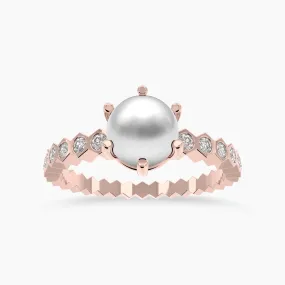 Rose Gold Eternal Pearl and Natural Ring