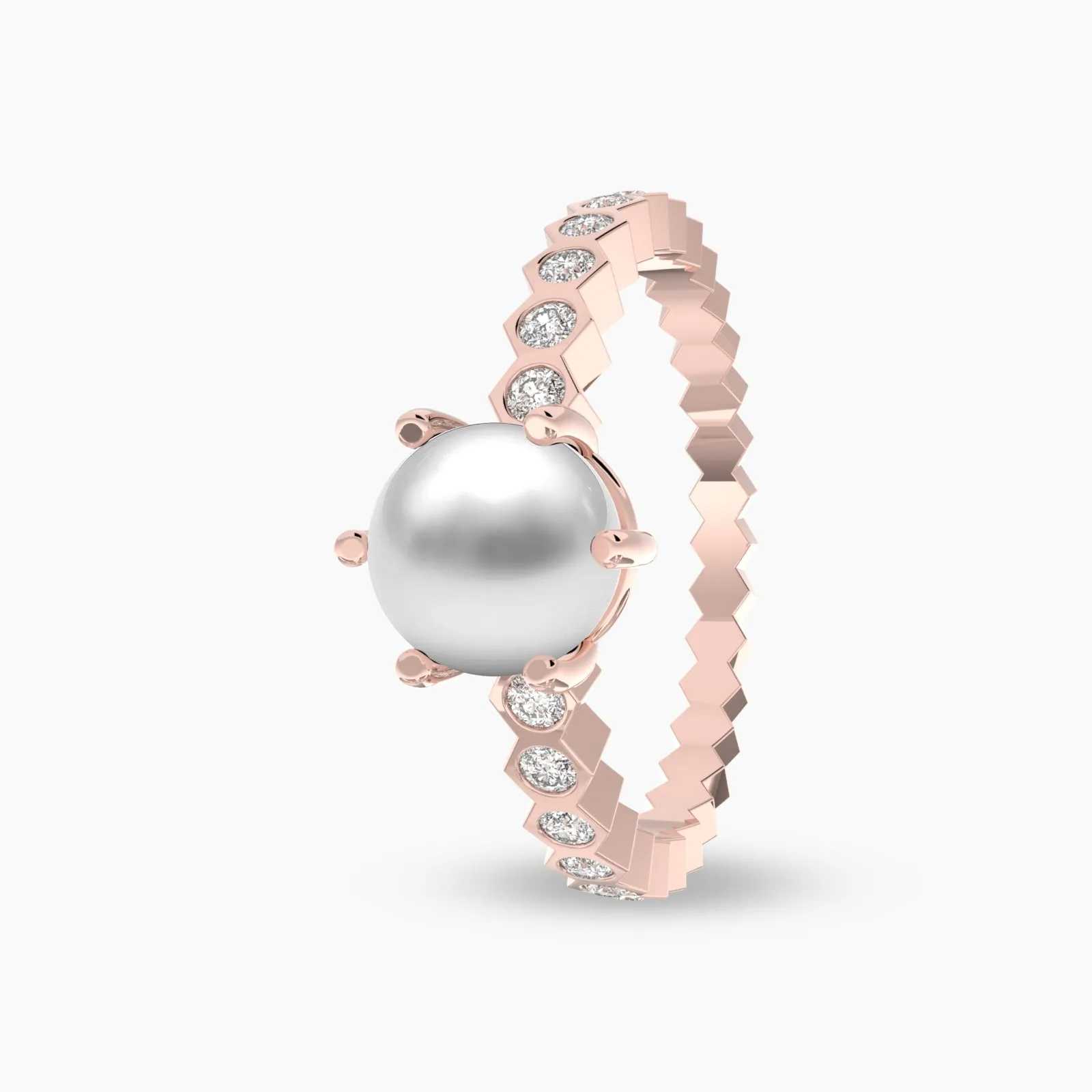 Rose Gold Eternal Pearl and Natural Ring