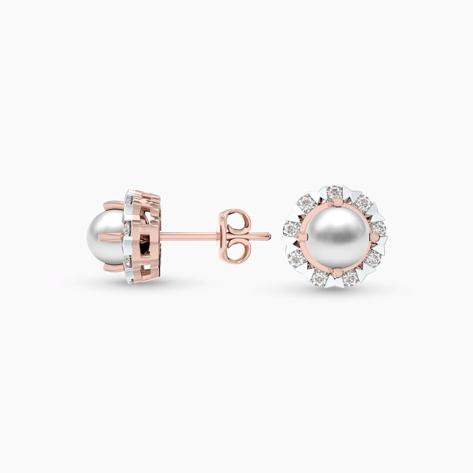 Rose Gold Luster Pearl with Diamonds Ear Studs