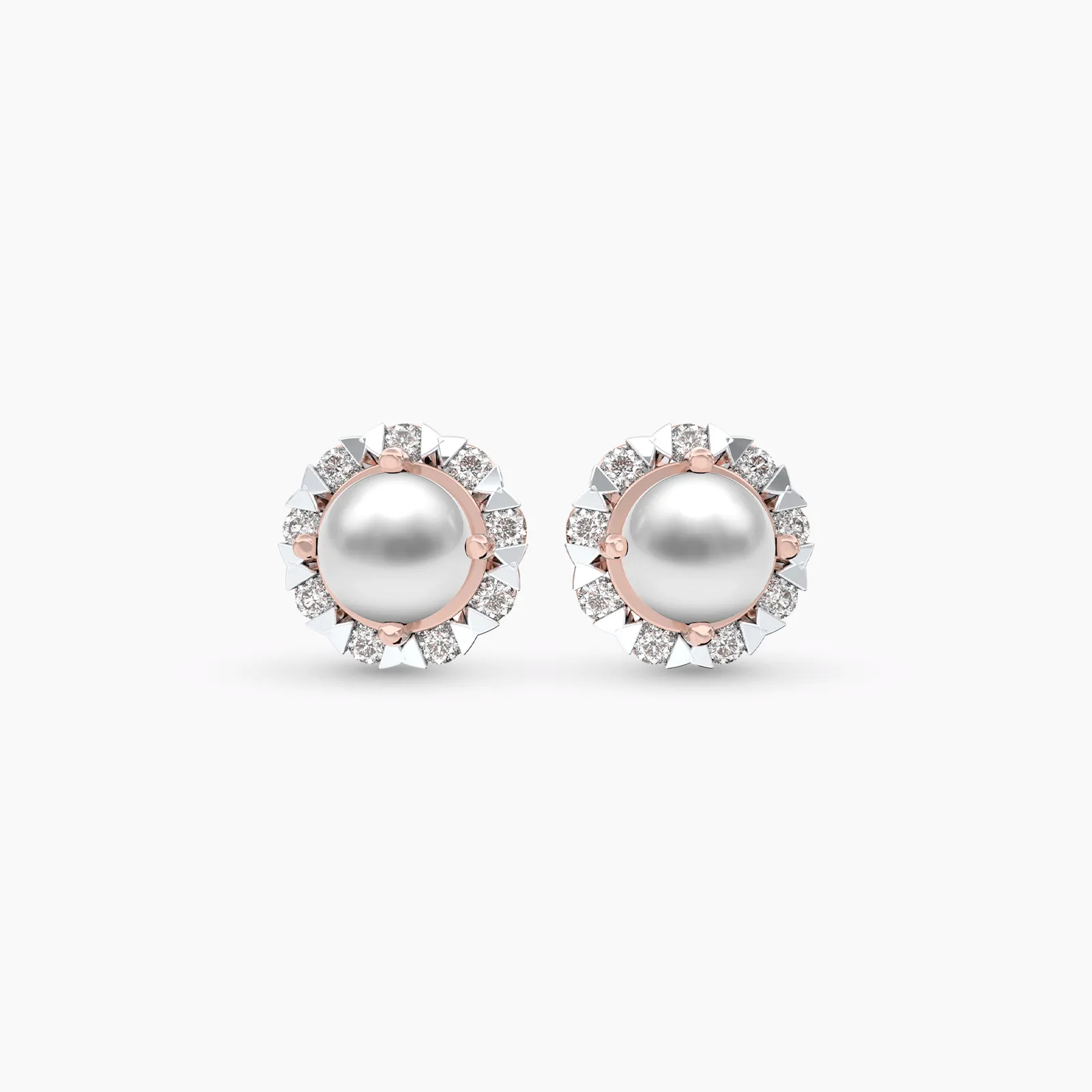 Rose Gold Luster Pearl with Diamonds Ear Studs