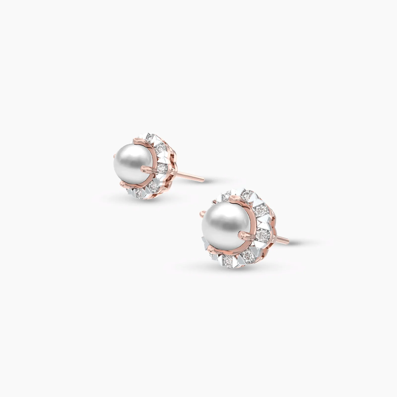 Rose Gold Luster Pearl with Diamonds Ear Studs